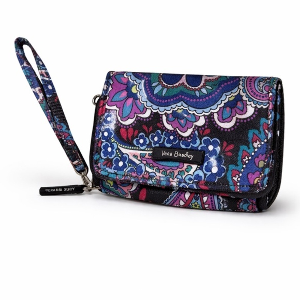 Vera Bradley RFID Wristlet Wallet Floral Paisley Blue Pink Zip Clutch